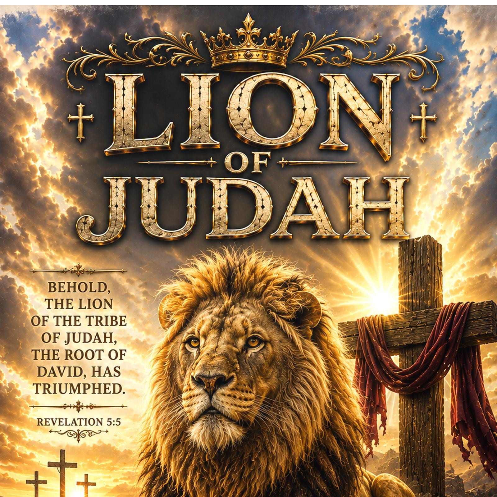 Lion of Judah — 24x36 in art print poster, premium luster paper with a white border; close-up framed on the main subject of the artwork, paper surface visible.
