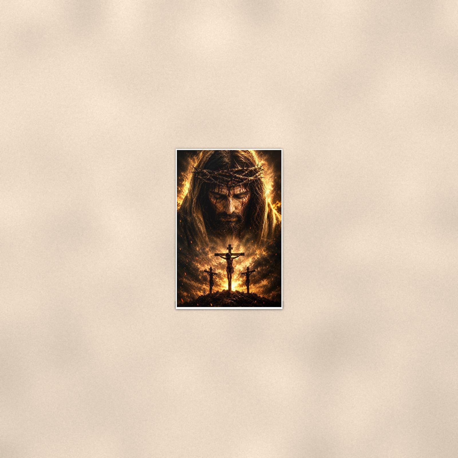 Crown Of Thorns — 24x36 in art print poster, premium luster paper with a white border; poster seen from further back, at true 24x36 in scale on a warm wall.