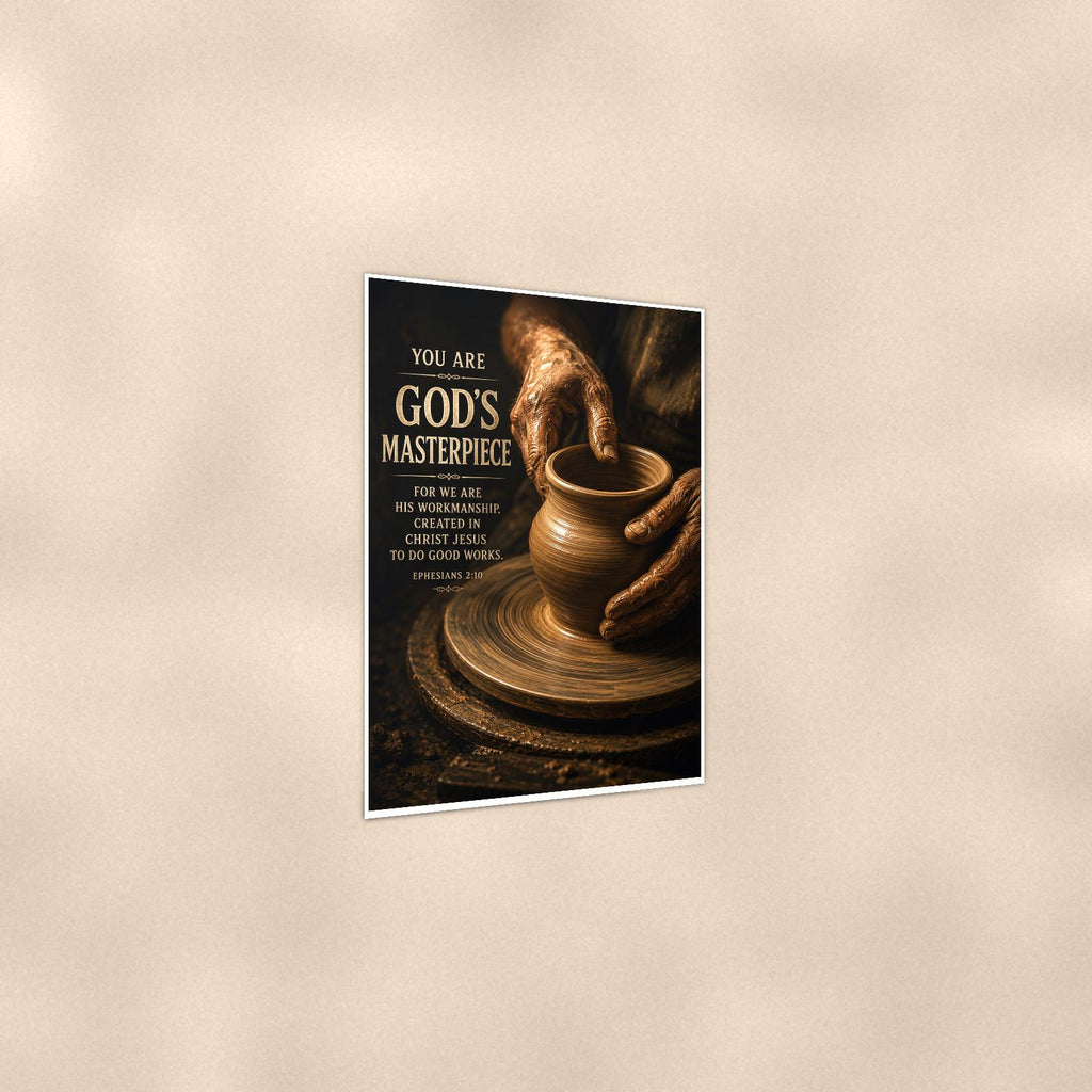 God’s Masterpiece — 24x36 in art print poster, premium luster paper with a white border; gentle three-quarter angle on a warm wall, showing the flat paper edge.