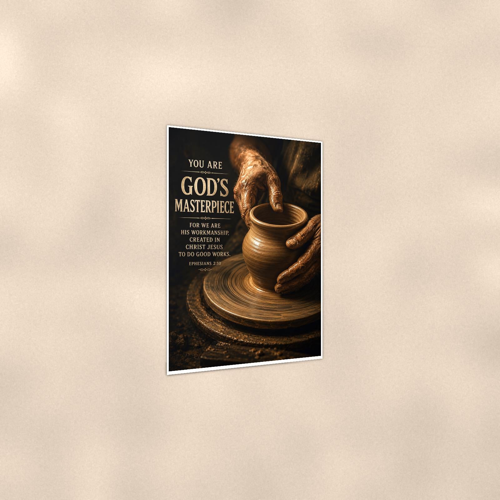 God’s Masterpiece — 24x36 in art print poster, premium luster paper with a white border; gentle three-quarter angle on a warm wall, showing the flat paper edge.
