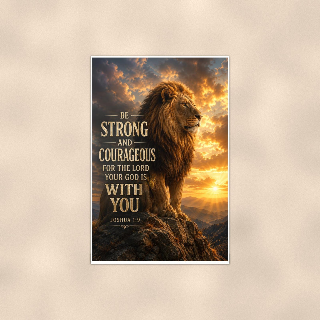 Be Strong and Courageous — 24x36 in art print poster, premium luster paper with a white border; poster shown straight on against a warm wall.
