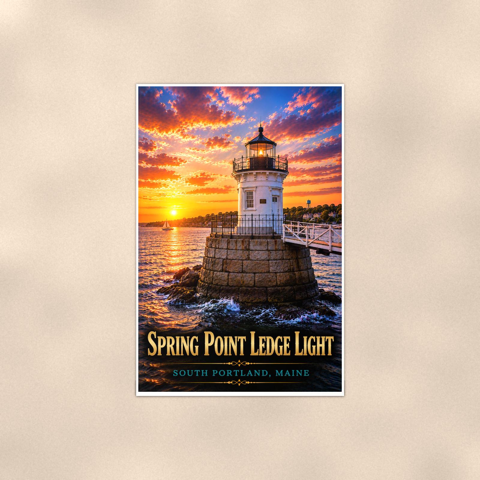Coastal lighthouse at sunset — 24x36 in art print poster, premium luster paper with a white border; poster shown straight on against a warm wall.