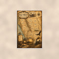Vintage Old West Map — 24x36 in art print poster, premium luster paper with a white border; poster shown straight on against a warm wall.