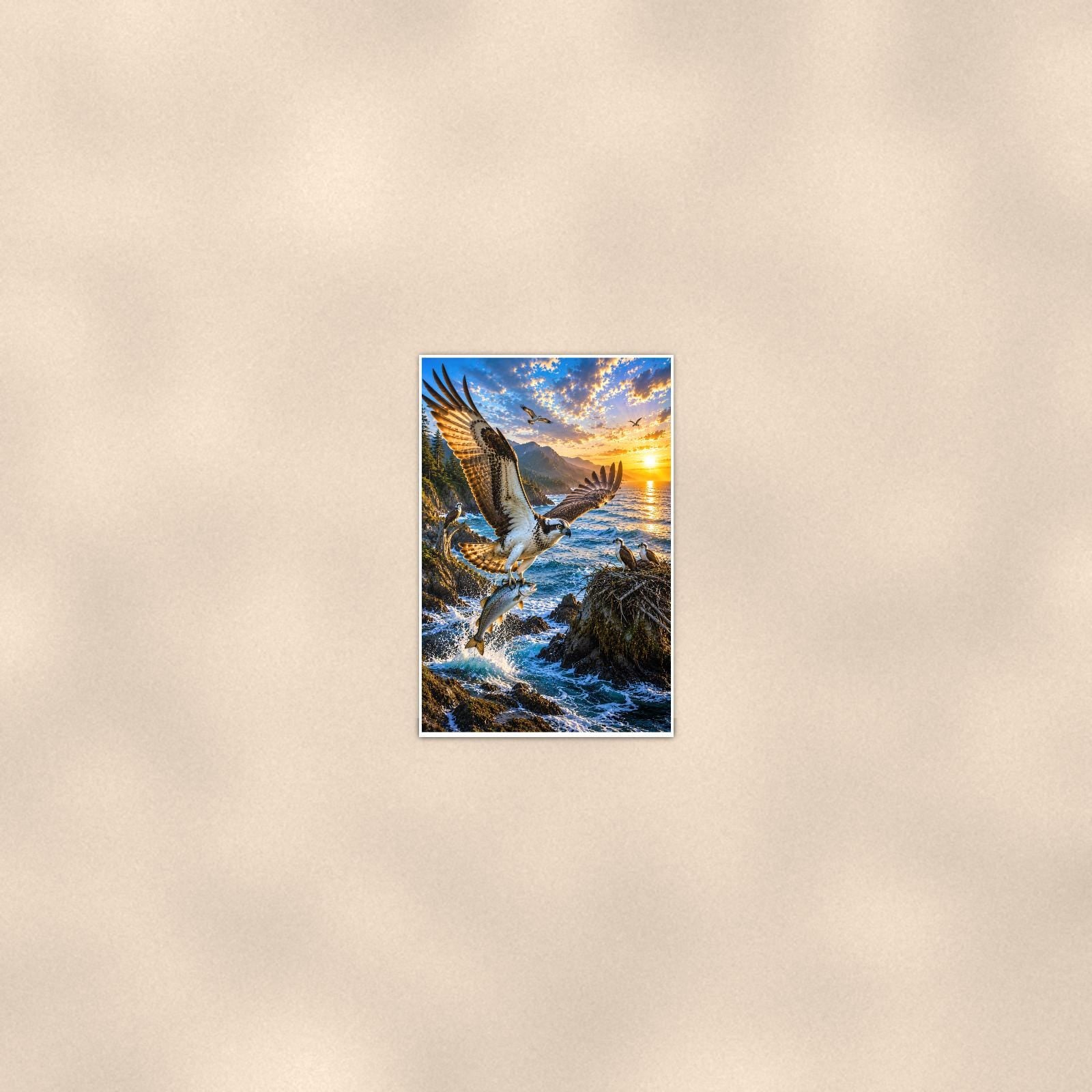 Marlin — 24x36 in art print poster, premium luster paper with a white border; poster seen from further back, at true 24x36 in scale on a warm wall.