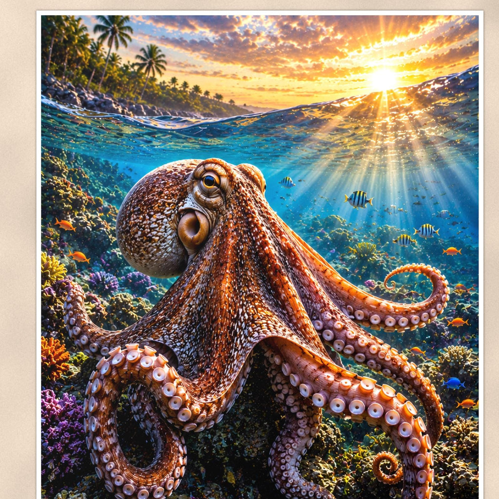Octopus — 24x36 in art print poster, premium luster paper with a white border; close-up framed on the main subject of the artwork, paper surface visible.