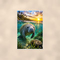Manatee — 24x36 in art print poster, premium luster paper with a white border; poster shown straight on against a warm wall.