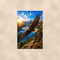 Bald Eagle in Flight — 24x36 in art print poster, premium luster paper with a white border; poster shown straight on against a warm wall.