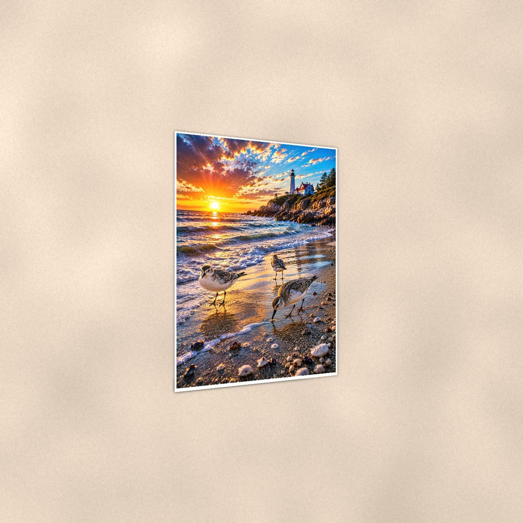 Tidepool Scene — 24x36 in art print poster, premium luster paper with a white border; gentle three-quarter angle on a warm wall, showing the flat paper edge.