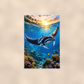 Manta Ray — 24x36 in art print poster, premium luster paper with a white border; poster shown straight on against a warm wall.