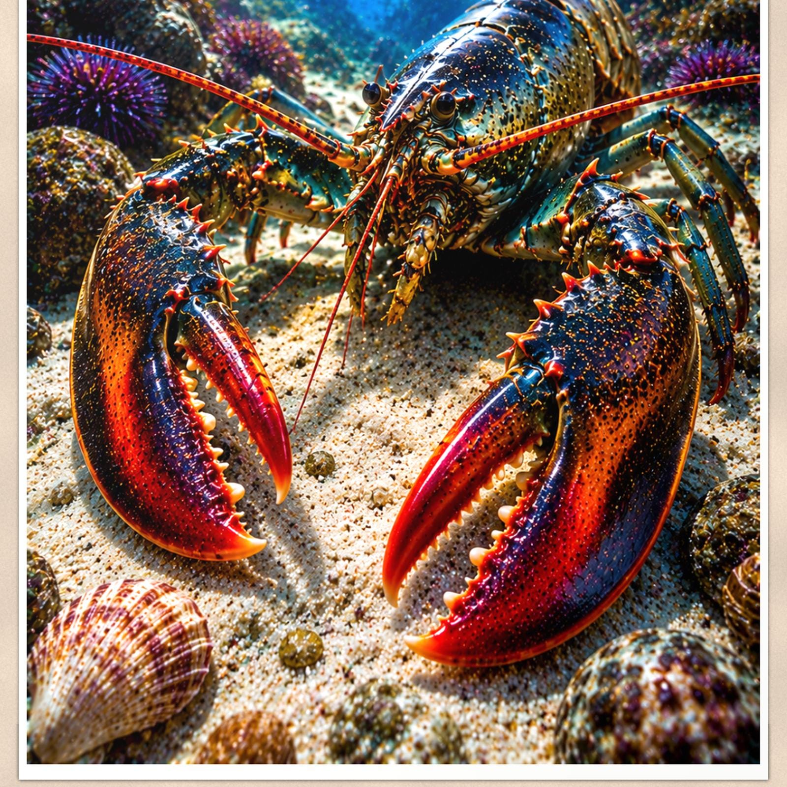 Lobster Close-Up — 24x36 in art print poster, premium luster paper with a white border; close-up framed on the main subject of the artwork, paper surface visible.