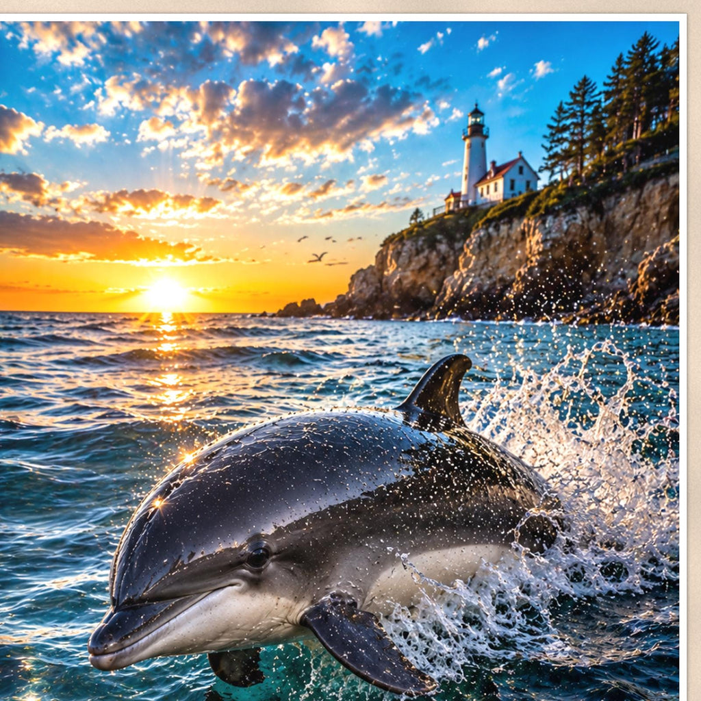 Dolphin Duo — 24x36 in art print poster, premium luster paper with a white border; close-up framed on the main subject of the artwork, paper surface visible.