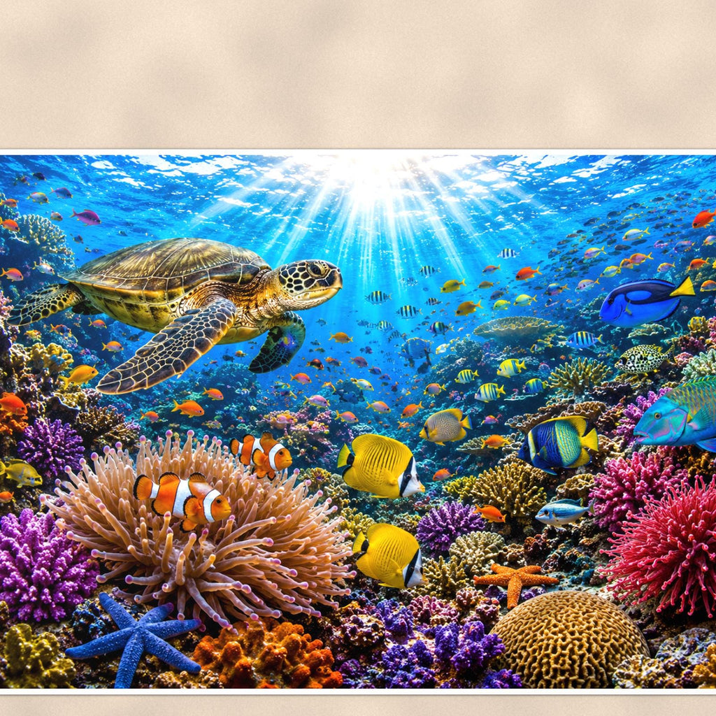 Coral Reef Study — 36x24 in art print poster, premium luster paper with a white border; close-up framed on the main subject of the artwork, paper surface visible.