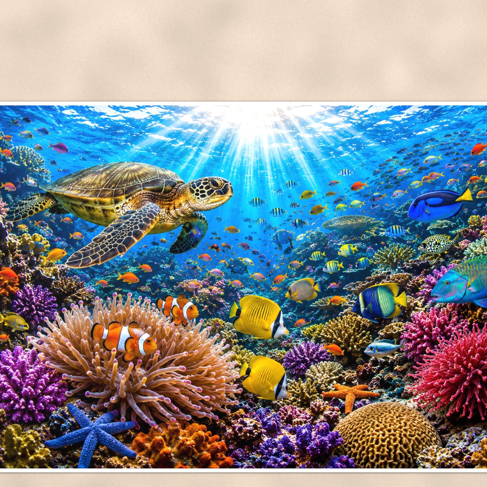 Coral Reef Study — 36x24 in art print poster, premium luster paper with a white border; close-up framed on the main subject of the artwork, paper surface visible.