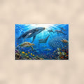 Dolphin Reef Scene — 36x24 in art print poster, premium luster paper with a white border; poster shown straight on against a warm wall.