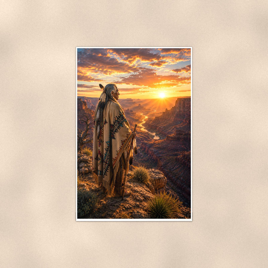 Native Canyon Overlook — 24x36 in art print poster, premium luster paper with a white border; poster shown straight on against a warm wall.