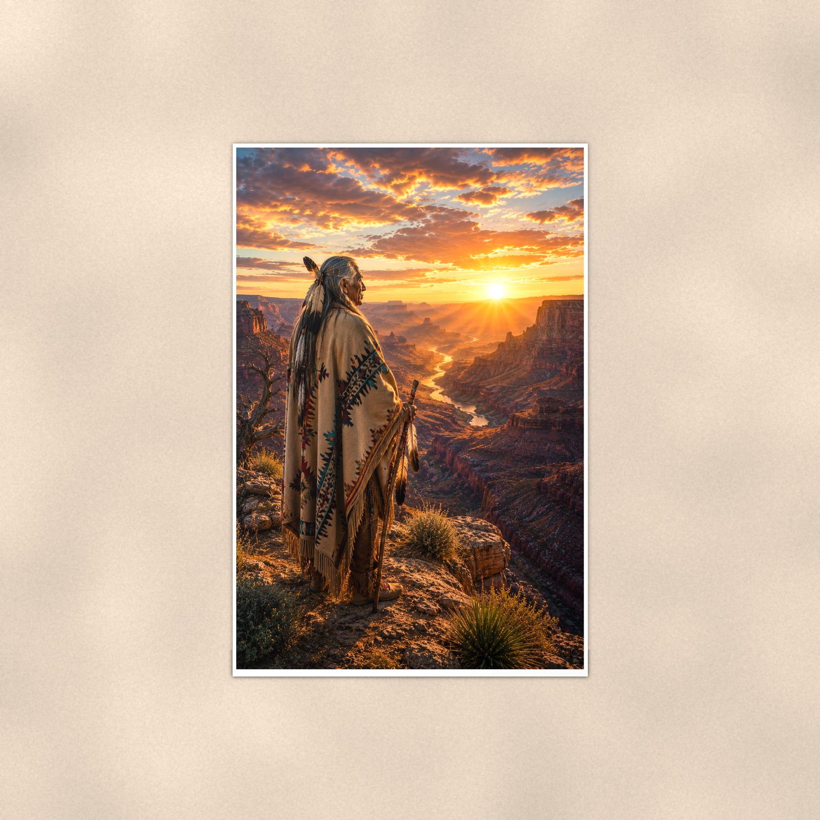 Native Canyon Overlook — 24x36 in art print poster, premium luster paper with a white border; poster shown straight on against a warm wall.