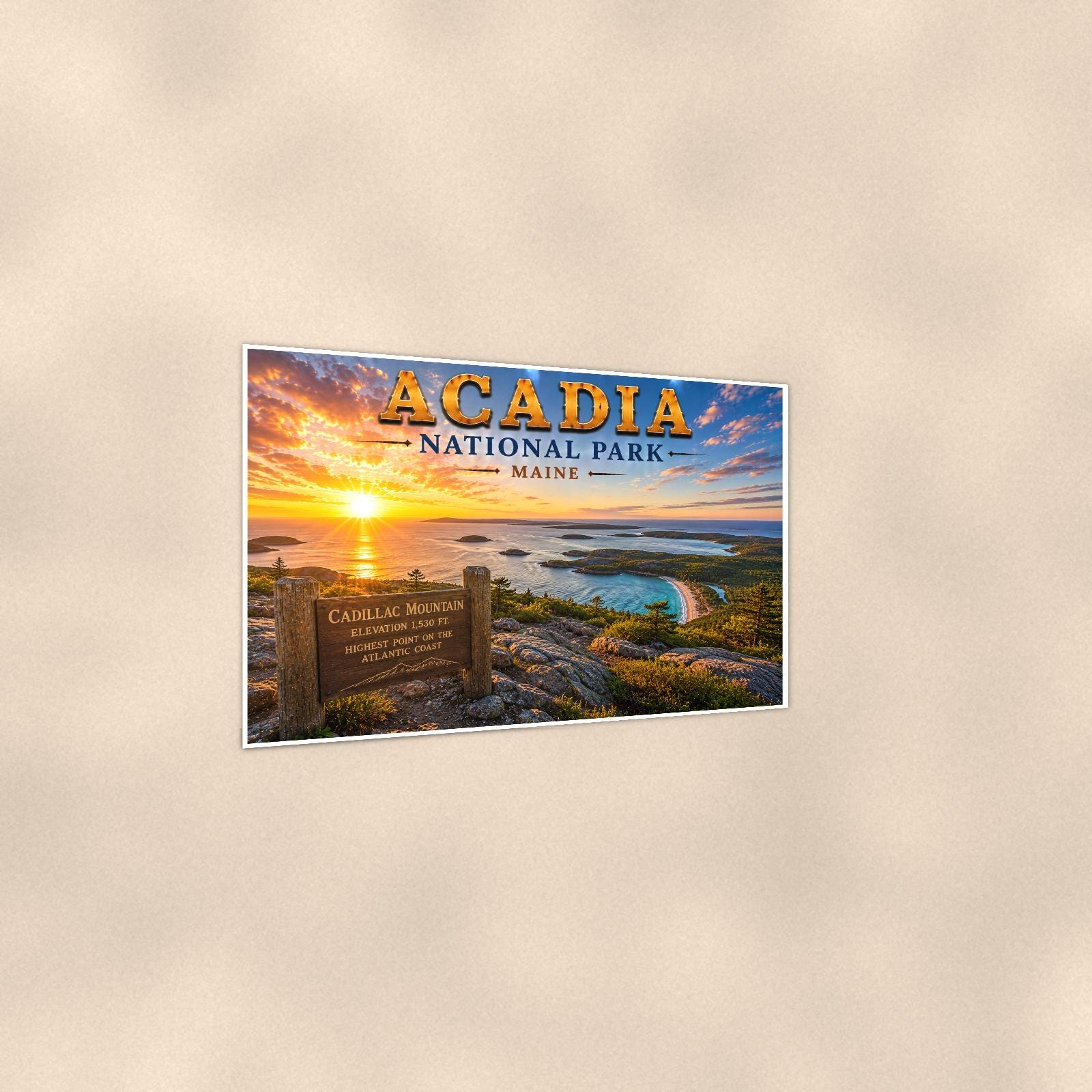 Nautical coastal scene — 36x24 in art print poster, premium luster paper with a white border; gentle three-quarter angle on a warm wall, showing the flat paper edge.
