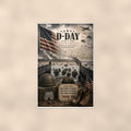 D-Day June 6 1944 — 24x36 in art print poster, premium luster paper with a white border; poster shown straight on against a warm wall.