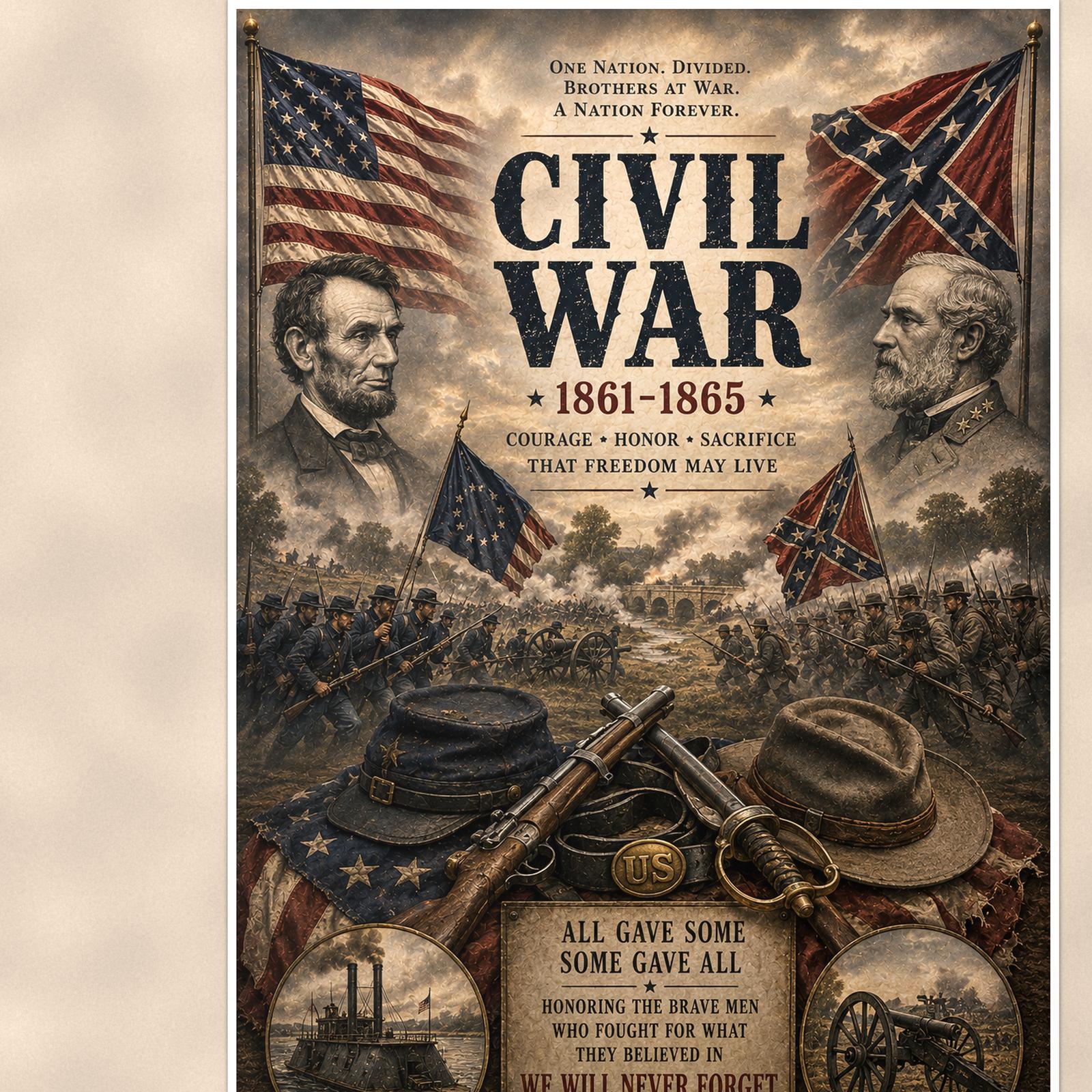Civil War 1861 1865 — 24x36 in art print poster, premium luster paper with a white border; close-up framed on the main subject of the artwork, paper surface visible.