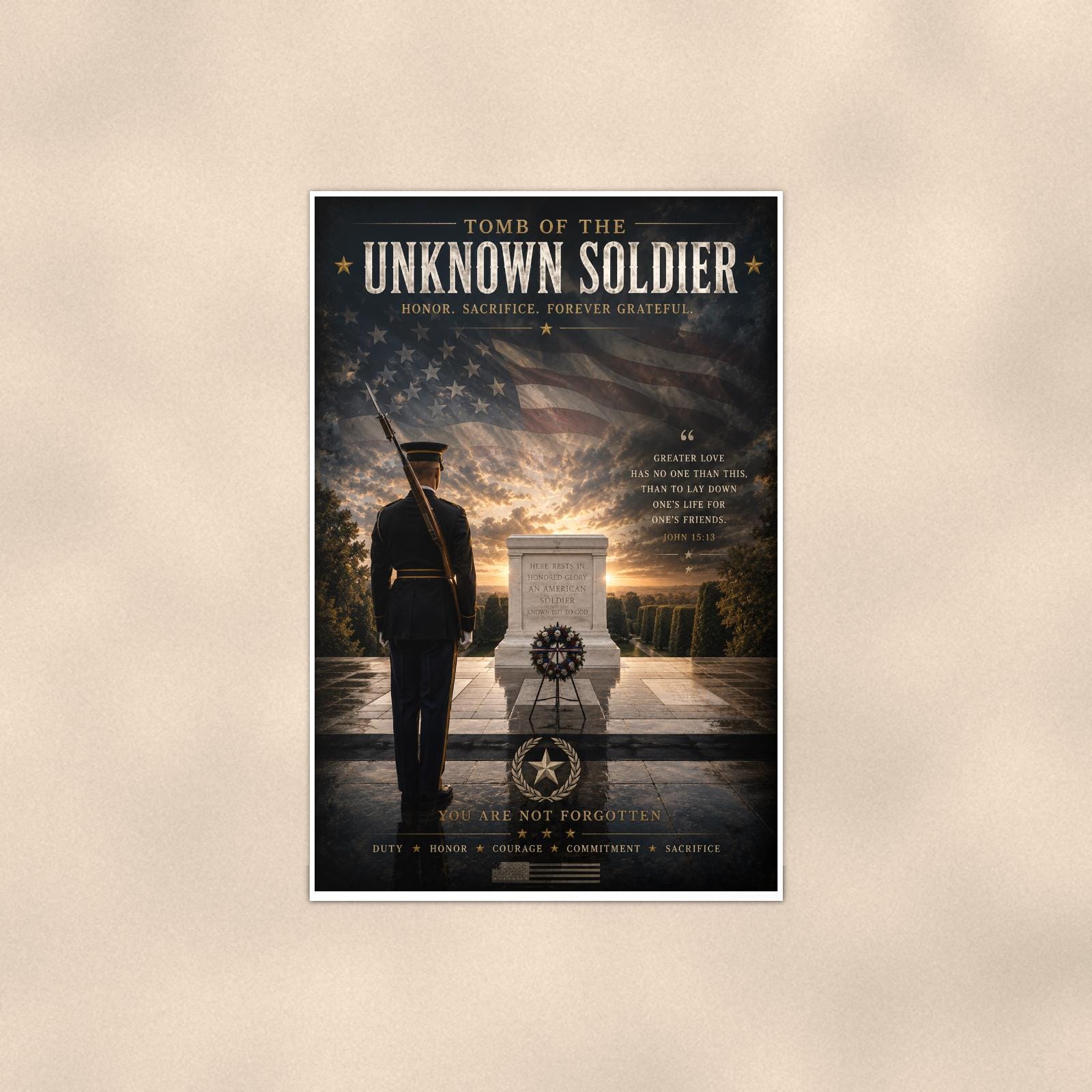 Tomb of the Unknown Soldier (2) — 24x36 in art print poster, premium luster paper with a white border; poster shown straight on against a warm wall.