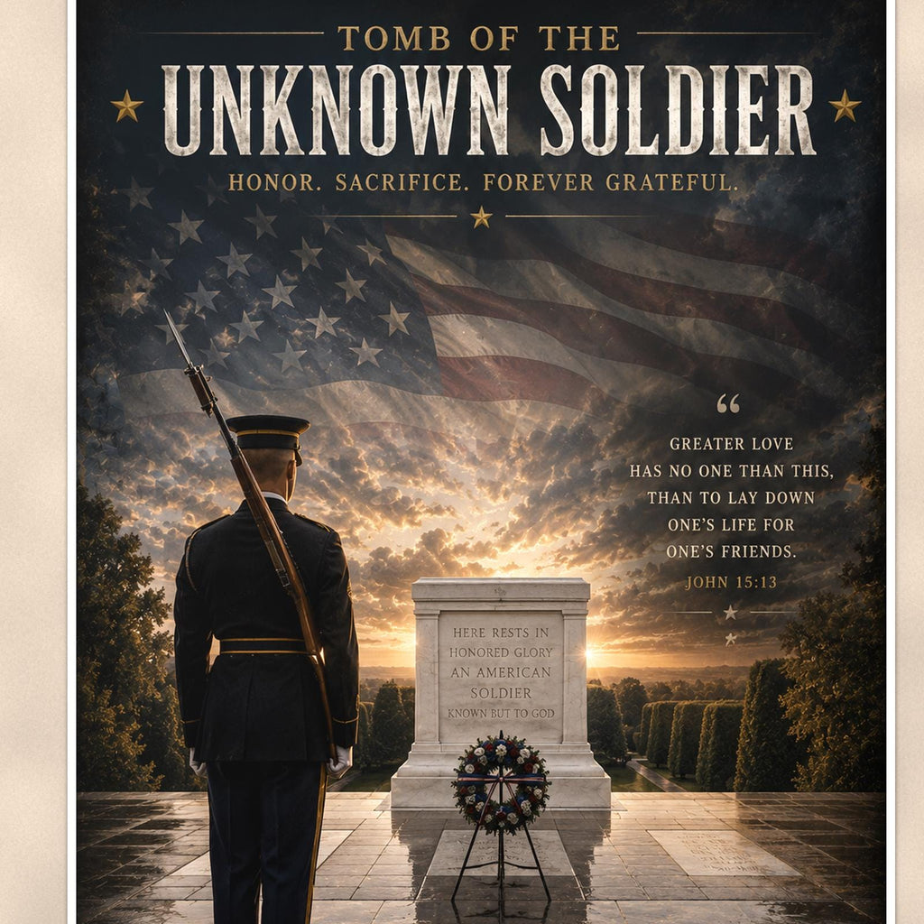 Tomb of the Unknown Soldier (2) — 24x36 in art print poster, premium luster paper with a white border; close-up framed on the main subject of the artwork, paper surface visible.