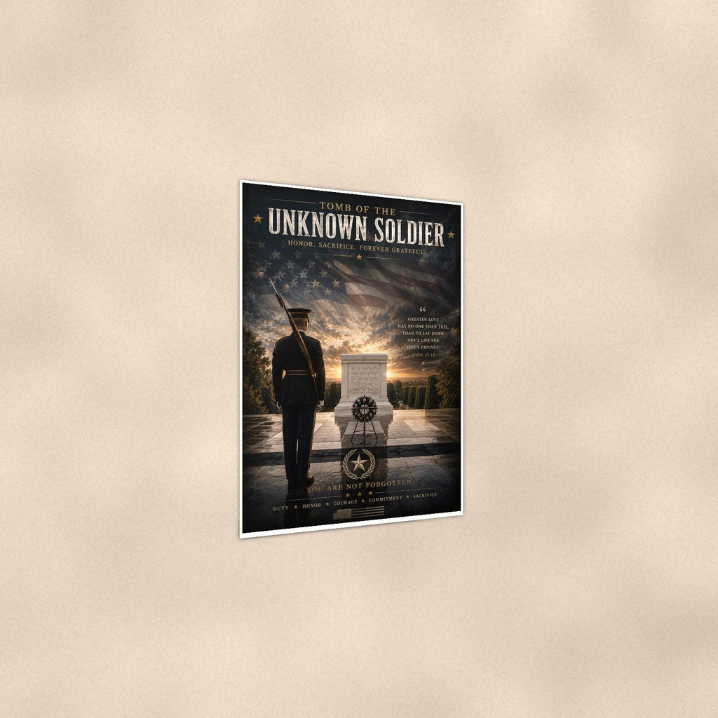 Tomb of the Unknown Soldier (2) — 24x36 in art print poster, premium luster paper with a white border; gentle three-quarter angle on a warm wall, showing the flat paper edge.