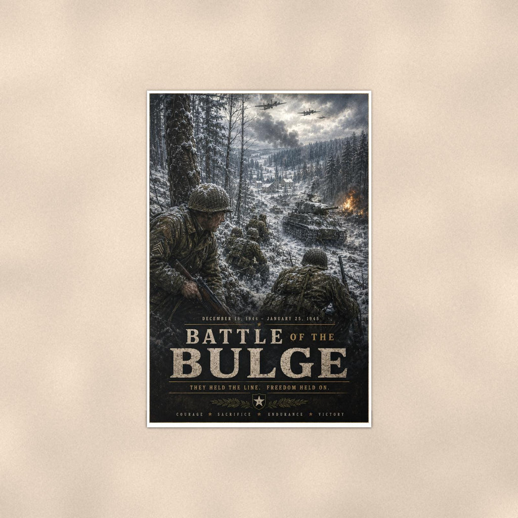 Battle Of The Bulge — 24x36 in art print poster, premium luster paper with a white border; poster shown straight on against a warm wall.
