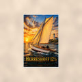 Sailboat on open water — 24x36 in art print poster, premium luster paper with a white border; poster shown straight on against a warm wall.