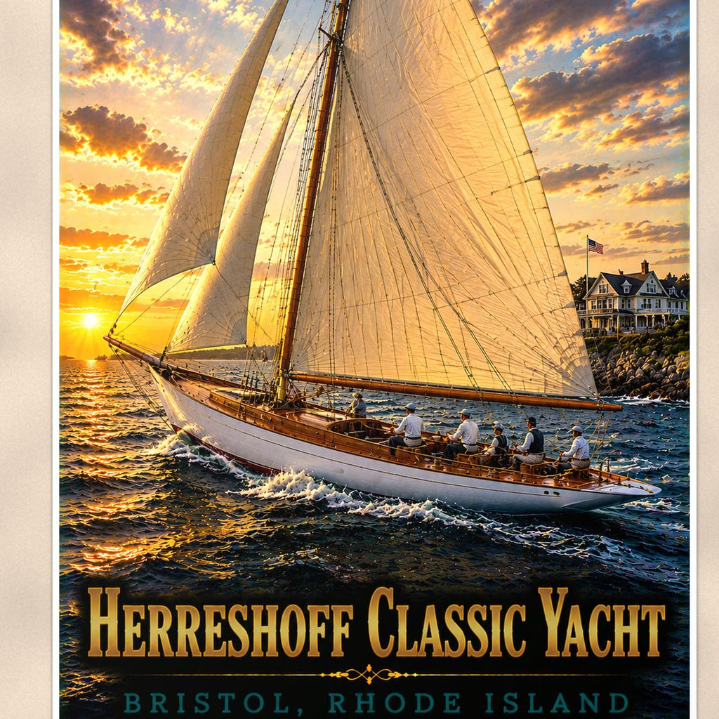 Sailboat on open water — 24x36 in art print poster, premium luster paper with a white border; close-up framed on the main subject of the artwork, paper surface visible.