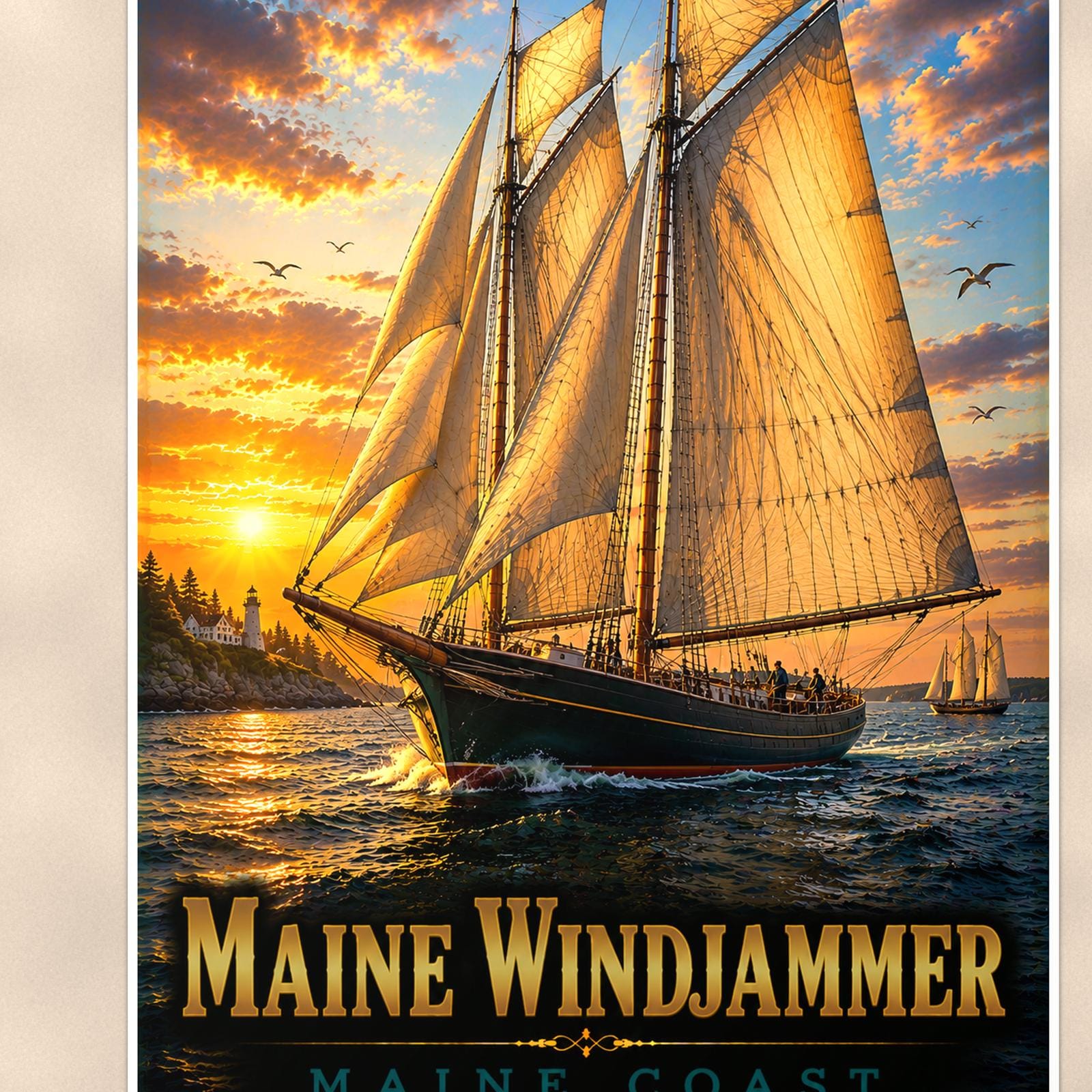 Sailboat on open water — 24x36 in art print poster, premium luster paper with a white border; close-up framed on the main subject of the artwork, paper surface visible.
