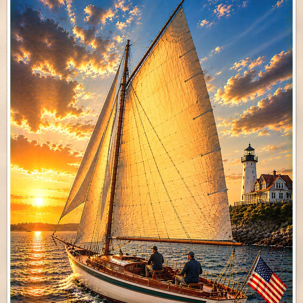 Sailboat on open water — 24x36 in art print poster, premium luster paper with a white border; close-up framed on the main subject of the artwork, paper surface visible.