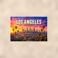 Los Angeles Skyline — 36x24 in art print poster, premium luster paper with a white border; poster shown straight on against a warm wall.