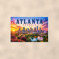 Atlanta Skyline — 36x24 in art print poster, premium luster paper with a white border; poster shown straight on against a warm wall.
