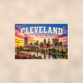 Cleveland Skyline — 36x24 in art print poster, premium luster paper with a white border; poster shown straight on against a warm wall.