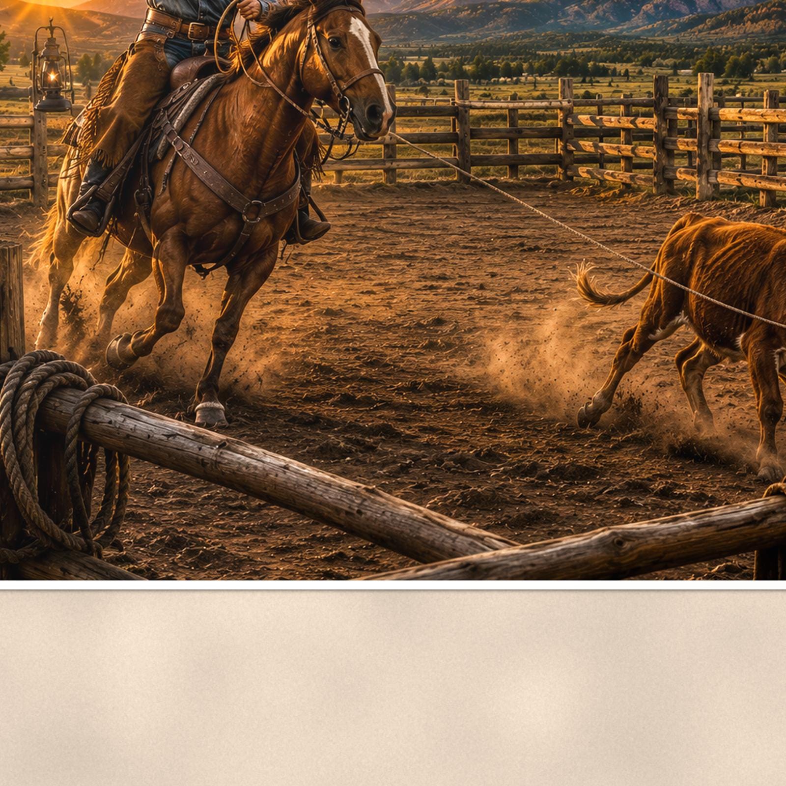 Ranch Rider and Dog — 36x24 in art print poster, premium luster paper with a white border; close-up framed on the main subject of the artwork, paper surface visible.
