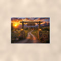 Ranch Gate Sunset — 36x24 in art print poster, premium luster paper with a white border; poster shown straight on against a warm wall.