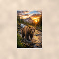 Grizzly Creek Sunrise — 24x36 in art print poster, premium luster paper with a white border; poster shown straight on against a warm wall.