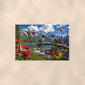 Hummingbird Mountain Meadow — 36x24 in art print poster, premium luster paper with a white border; poster shown straight on against a warm wall.
