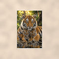 Tiger Mother And Cubs — 24x36 in art print poster, premium luster paper with a white border; poster shown straight on against a warm wall.