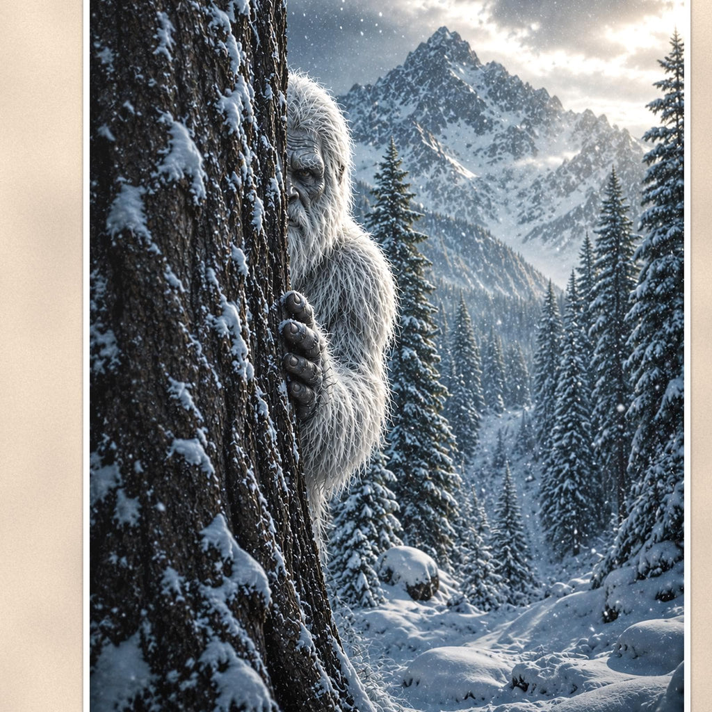 Silent Snowy Forest — 24x36 in art print poster, premium luster paper with a white border; close-up framed on the main subject of the artwork, paper surface visible.