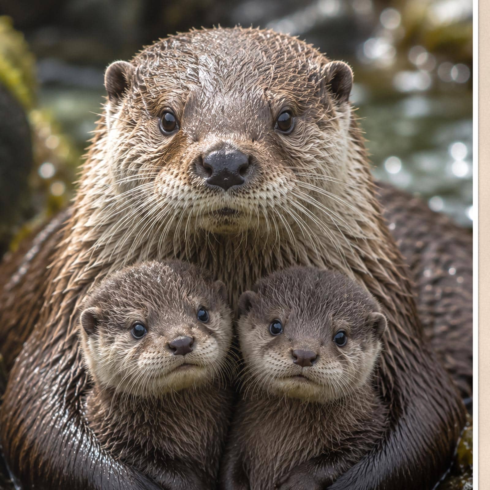 Otter Family — 24x36 in art print poster, premium luster paper with a white border; close-up framed on the main subject of the artwork, paper surface visible.