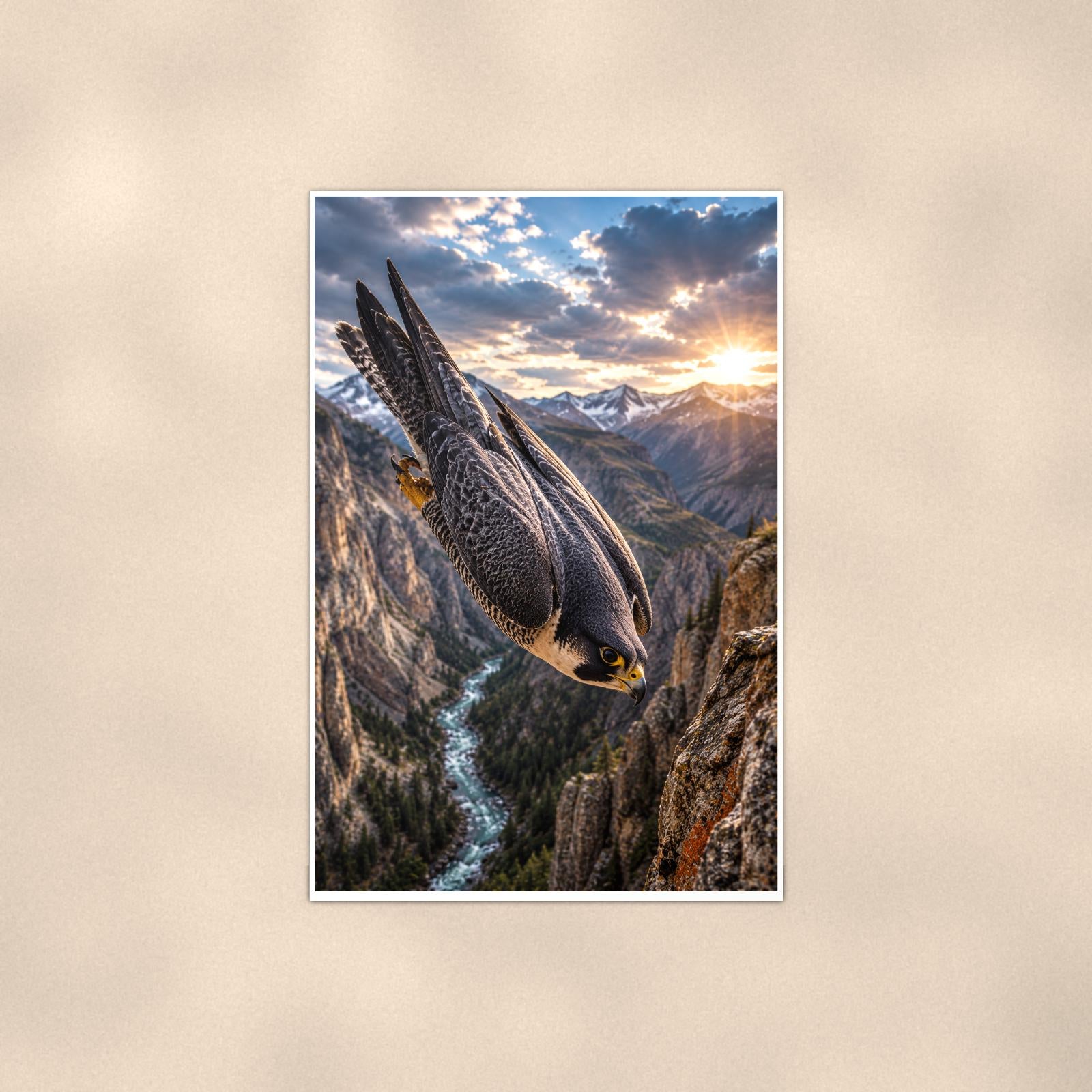 Falcon Canyon — 24x36 in art print poster, premium luster paper with a white border; poster shown straight on against a warm wall.