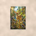 Meadow Doe and Fawns — 24x36 in art print poster, premium luster paper with a white border; poster shown straight on against a warm wall.