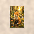Forest Fox Kit — 24x36 in art print poster, premium luster paper with a white border; poster shown straight on against a warm wall.