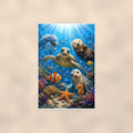 Sea Otters Reef — 24x36 in art print poster, premium luster paper with a white border; poster shown straight on against a warm wall.