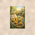 Ducklings Pond — 24x36 in art print poster, premium luster paper with a white border; poster shown straight on against a warm wall.