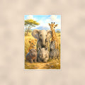 Safari Family — 24x36 in art print poster, premium luster paper with a white border; poster shown straight on against a warm wall.