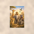 Baby Safari Animals — 24x36 in art print poster, premium luster paper with a white border; poster shown straight on against a warm wall.