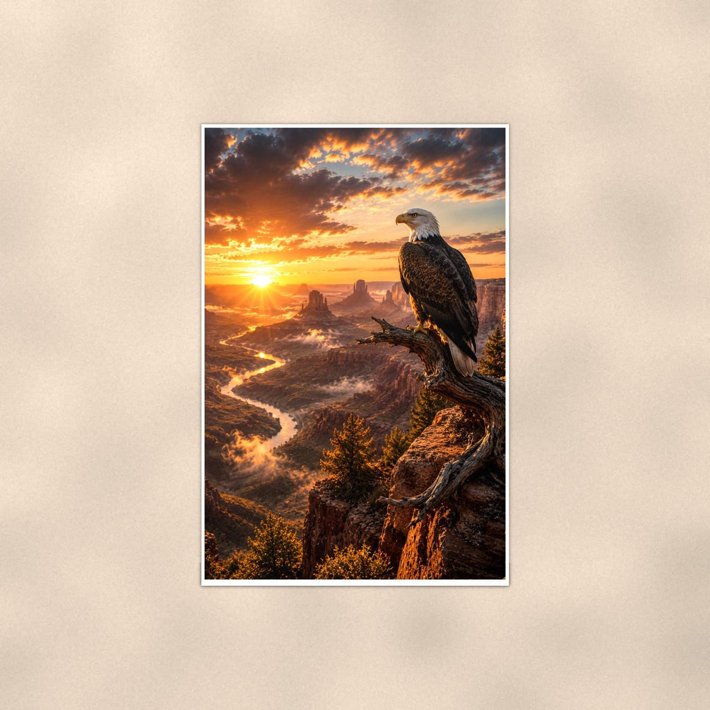 Bald Eagle River (Bird) — 24x36 in art print poster, premium luster paper with a white border; poster shown straight on against a warm wall.