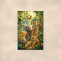 Jungle Animal Friends — 24x36 in art print poster, premium luster paper with a white border; poster shown straight on against a warm wall.